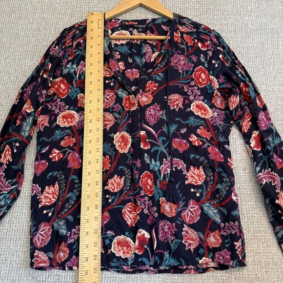Lucky Brand Floral Print‎ Blouse Tassel V Neck Long Sleeve Top Sz S Boho Y2K 90s - Picture 6 of 14